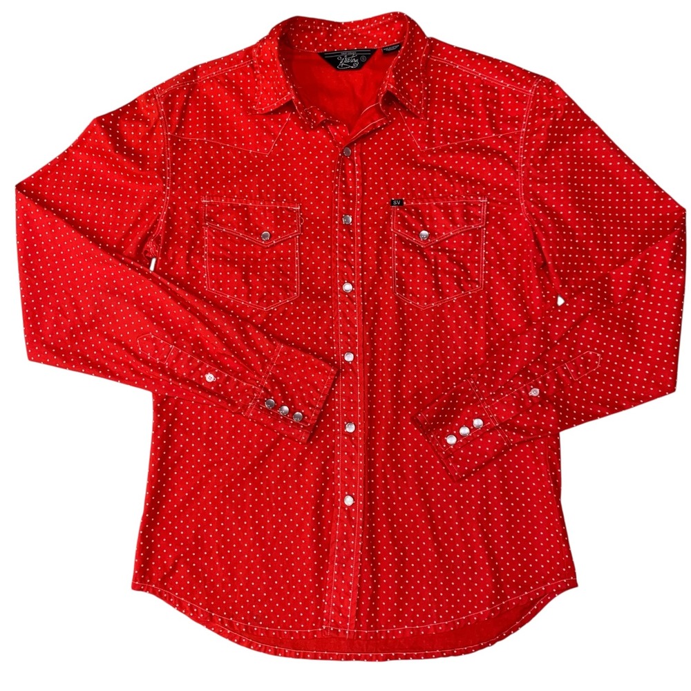 Salt Valley Western Pearl Snap Shirt Red Polka Dot Cotton Men's Small Rodeo